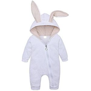 Pasgeboren Baby Unisex Bodysuit Leuke Bunny Oor Lange Mouwen Rits Romper Fall Winter Pyjama Outfit Wit 59 0-3 maanden