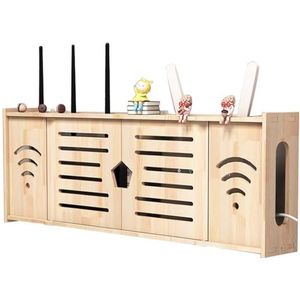 FLFLF Wandgemonteerde wifi-router opbergdoos met kabelbeheer en opvouwbaar ontwerp, creatieve houten organizer voor tv-settopbox, modem, woonkamer/kantoor (zonder boren, warmteafvoer), #A, 66 cm