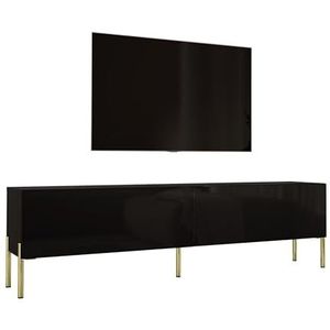 3E 3xE living.com TV-kast in mat zwart / zwart hoogglans met poten in goud, A: B: 170 cm, H: 52 cm, D: 32 cm. TV-meubel, tv-tafel, tv-bank