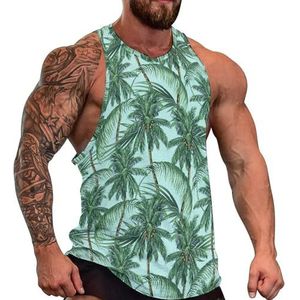Palm Tree Tanktop voor heren, grafische mouwloze bodybuilding-T-shirts, casual strand-T-shirt, grappig sportschool-spierweefsel
