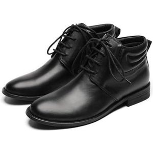 ZZveZZ Rode En Zwarte Retro Heren Veterschoenen Leren Schoenen Casual Outdoor Schoenen Korte Laarzen(Black,44 EU)