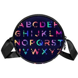 Ronde Crossbody Tas Messenger Bag Purse voor Vrouwen Kleurrijke Gradiënt Alfabet Template, Meerkleurig, 6.7x6.7x2.3 in, Sling Rugzakken