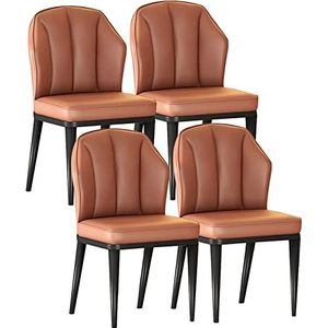 GEIRONV Set van 4 keukenstoelen, eetkamerstoelen met PU-kussen rugleuning moderne woonkamer zijstoelen met koolstofstalen poten Eetstoelen (Color : Orange, Size : Black gold feet)
