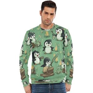 KAAVIYO Mooie pinguïnpatronen heren hoodie met mouwen trui met lange mouwen T-shirt sweatshirt ronde hals voor tieners, Patroon, XL