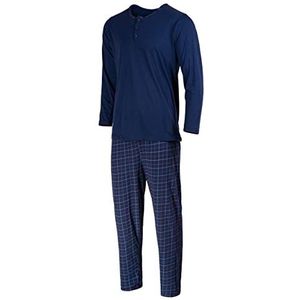 HEYO Pyjama heren lange pyjama katoen tweedelige set lange mouwen shirt lange geruite pyjamabroek, donkerblauw, XXL