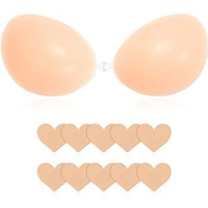Trustnice Zelfklevende beha zonder bandjes, zelfklevende bruiloftsbeha, herbruikbare siliconen rugvrij, push up beha, met 5 paar liefdeshart (DE/NL/SE/PL, Cupgrootte & Bandmaat, B, Nude)