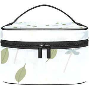 Hartjes Dots Patroon Make-up Tas voor Vrouwen Meisjes Cosmetische Tassen met Handvat Reizen Make-up Organizer Tas, Lichtblauw kersenbloesem patroon, 8.9x5.9x5.4 Inches, Make-up zakje