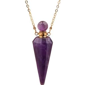 Faceted Gems Stones Pendulum Perfume Bottle Pendant Jewelry Healing Reiki Women Diffuser Vial Chains Necklace Jewelry (Color : Amethyst Gold)
