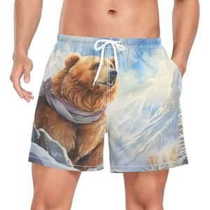 Watercolor Polar Bear Animal Men's Swim Trunks Shorts Sneldrogend met Zakken, Leuke mode, S