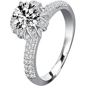 Kroon for liefde 925 zilveren moissanite diamanten ring simulatie diamanten kroonring vrouwelijke verlovingstrouwring (Color : 1Carat white Golden, Size : 6)