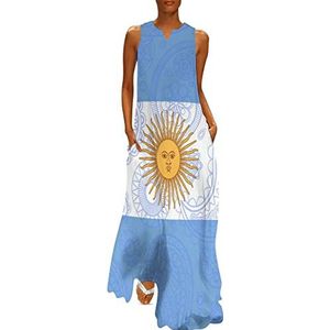 Argentinië Paisley vlag dames enkellengte jurk slim fit mouwloze maxi-jurken casual zonnejurk 4XL