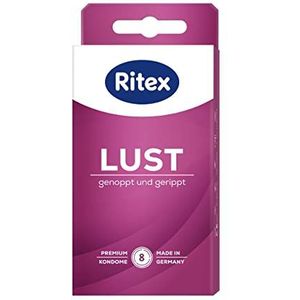 Ritex LUST condooms, genopt en geribbeld, 8 stuks, Made in Germany