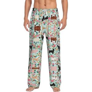 Boerderij Animal Zachte Pyjama Broek Voor Mannen,Klassieke Slaapbroek Comfortabel, Polyester Pyjama Broek Met Zakken, Wit, S