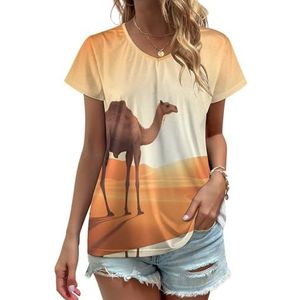 Camel Dames V-hals T-shirts Leuke Grafische Korte Mouw Casual Tee Tops S