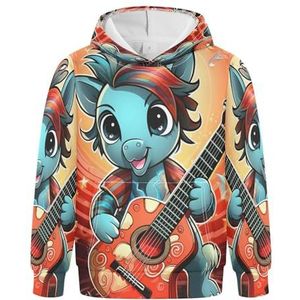 KAAVIYO Cartoon Muziek Eenhoorn Hoodies Atletische Hoodies Leuke 3D Print Sweatshirts voor Meisjes Jongens, Patroon, L