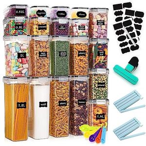 Vtopmart Set van 16 voorraaddozen, muesli, strooidoos en vershouddozen, BPA-vrij, kunststof, luchtdicht, 24 etiketten voor granen, meel, suiker enz. (zwart Vtopmart Set van 16 voorraaddozen, muesli, strooidoos en vershouddozen, BPA-vrij, kunststof, luchtdicht, 24 etiketten voor granen, meel, suiker enz. (zwart