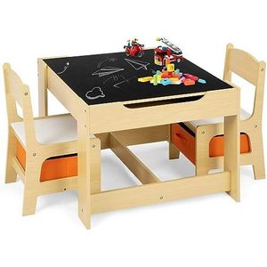 GOPLUS Kindermeubelset, 3-delig, 1 kindertafel met 2 stoelen, van hout, tafelset voor binnen, met opbergruimte, kleurtafel voor meisjes en jongens