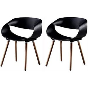 GEIRONV Moderne eetkamerstoel set van 2, for woonkamer bureau terras kantoor keuken stoelen vrije tijd kunststof zitting houten poten rugleuning stoel Eetstoelen (Color : Black, Size : 46x45x81cm)
