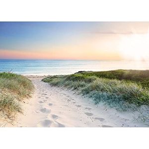 Runa Art - Fototapet - Strand en Zee Zonsondergang - 352 x 250 cm - Fleece