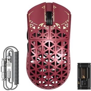 ATTACK SHARK R5 Ultra koolstofvezel gaming-muis, 39 g superlight, 8000Hz draadloze muis, 42000 DPI, PAW3950MAX-sensor, Nordic 52840 MCU, Bluetooth/2.4G/bekabeld, met spiraalkabel, PC/Mac, rood