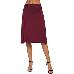 Dames - Midi Rok - Wijnrood - Elastische Flared A-lijn - Fold-Over Taille