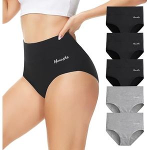 Momoshe Buik Bump Onderbroek Dames Dames Sport Slipjes High Waisted Stretch Ademend Tanga Menstruatie Ondergoed Zwart Grijs 5 Pack S
