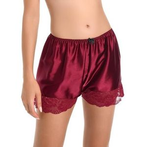 Satini Dames Lingerie Kant Broekje Broekjes Frans Knickers Satijn Korte broek (Wijnrood, XL)