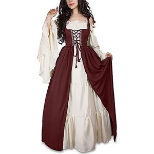 Guiran Dames retro Renaissance Middeleeuwse kostuumjurken verkleedjurk avondjurk, Rood, XL