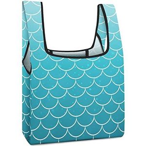 Turquoise zeemeermin squama herbruikbare boodschappentassen opvouwbare boodschappentassen grote opvouwbare draagtas met lange handgrepen