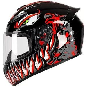Full Face Motorhelm met Dubbele Achtervleugels DOT Gecertificeerd - Lichtgewicht en Duurzame Volwassen Motorfiets Straat Fietshelm (Gele lijnen, M)(Red flame,Large)