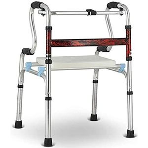 KRXSOBNV, Aluminium opvouwbaar loopmobiliteitshulpmiddel met zitje for ouderen Dubbele loopmodus Verlang ernaar ，Looprek(Red)