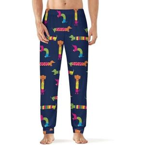 Kleurrijke Teckel Hond Mannen Pyjama Broek Zachte Lounge Bodems Met Pocket Slaap Broek Loungewear