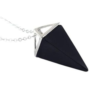 Natural Gem Stone Pyramid Pendulum Pendant Crystal Quartz Onyx Necklaces Suspension for Women Men-Black Agates SILVER