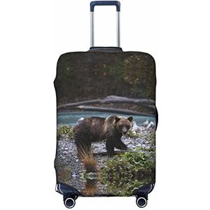 KOOLR Bruine beer afdrukken koffer cover elastische wasbare bagage cover koffer beschermer voor reizen, werk (45-32 inch bagage), Zwart, Large