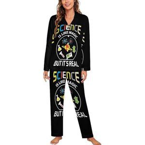 Science Like Magic dames lange mouw button down nachtkleding zachte nachtkleding lounge pyjama set XL