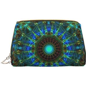 VUCEMI Abstract-Blauw-Goud-Mandala Bedrukte Clutch Cosmeticatas, Lederen Draagbare Rits Cosmeticatas, Reizen Multifunctionele Grote Capaciteit Opbergtas, Wit, One Size, Wit, Eén maat