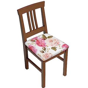 OHWODA roze bloem bedrukte eetkamerstoel kussenhoezen, afneembare en wasbare vierkante stoelbeschermers