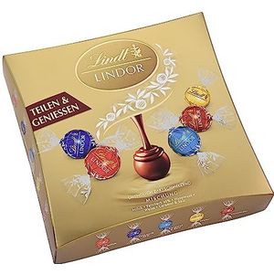 Lindt LINDOR Sharing Chocolade | 250 g | LINDOR ballen met zacht smeltende vulling in de soorten melk, fijne kruiden 45%, wit, geconserveerde karamel en hazelnoot | chocoladecadeau | bonbonbonscadeau