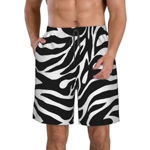 JIAWUJYNB Zebraprint print strandshorts voor heren, zomershorts met sneldrogende technologie, licht en casual, Wit, M