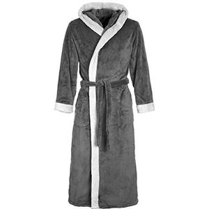 Di Vadini Unisex heren dames badjas Prato met capuchon I ochtendjas pluizig I nachtkleding van edele microvezel I kimono met kleur en maat naar keuze XXS - 5XL I Badrobe Öko-Tex Standard 100, grijs/lichtgrijs., 5XL Grote maten