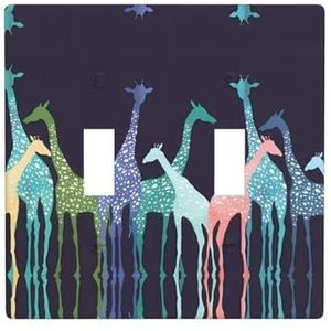 ZhaoYuGoods Kleurrijke Giraffe Fans Lovers Print Muurplaat, Dubbele Toggle Lichtschakelaar Outlet Cover 2-Gang 11,4 cm x 11,4 cm, PC Decoratieve Voorplaat voor Thuis & Kantoor