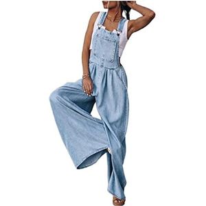 Vrouwen Denim Jumpsuit Retro Tuinbroek Mouwloos Lange Playsuit Losse Overalls Baggy Strappy Brede Been Broek Met Zakken - blauw - 4XL