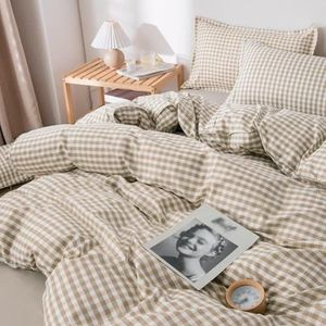 Dekbedovertrek 200x200,Nordic Geruite Dekbedovertrekset Moderne Geometrische Kaki Dekbed Set Eenvoudige Omkeerbare Beddengoed Set Dubbel/Kingsize Huishoudtextiel Beddengoed,Dubbel