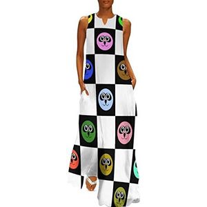 Panda Face dames enkellengte jurk slim fit mouwloze maxi-jurk casual zonnejurk S