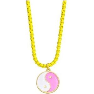 Koperen ketting Tai Chi Yin Yang ketting korte kleurrijke emaille ketting hanger sieraden dames cadeau (Style : A-Yellow-Pink)