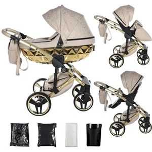 Junama Kinderwagen Diamond Heart 2in1 3in1 4in1 (07 - beige en goud, 2in1)