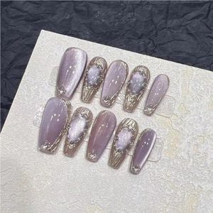 10PCS Roze Cat Eye Handgemaakte Pers Op Nagels Vierkante Kop Nepnagels Diamantontwerpen Volledige Dekking Nail Art Tips Draagbaar Kunstnagels (Color : 5S)