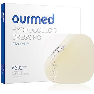 Ourmed hydrocolloïde verbanden groot 10 x 10 cm, 0,5 mm dik, waterdichte wondpleister met kleefoppervlak voor lichte exsudaatwonden, blaren, acne, oppervlakkige wondverzorging, 10 stuks