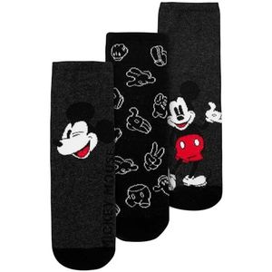 Disney Mickey Mouse sokken voor heren, sneakersokken voor mannen, grijs/zwart, verpakking van 3 stuks, grijs/zwart, 43-45 EU
