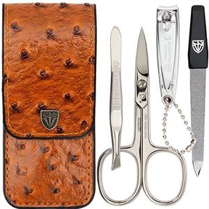 DREI SCHWERTER - 4-delige nagelverzorgingsset 'Capri' | Hoogwaardige nageletui voor manicure en pedicure. Kleur: kunstleer in struisvogellook | Inhoud: nagelschaar, nagelknipper, pincet, saffier